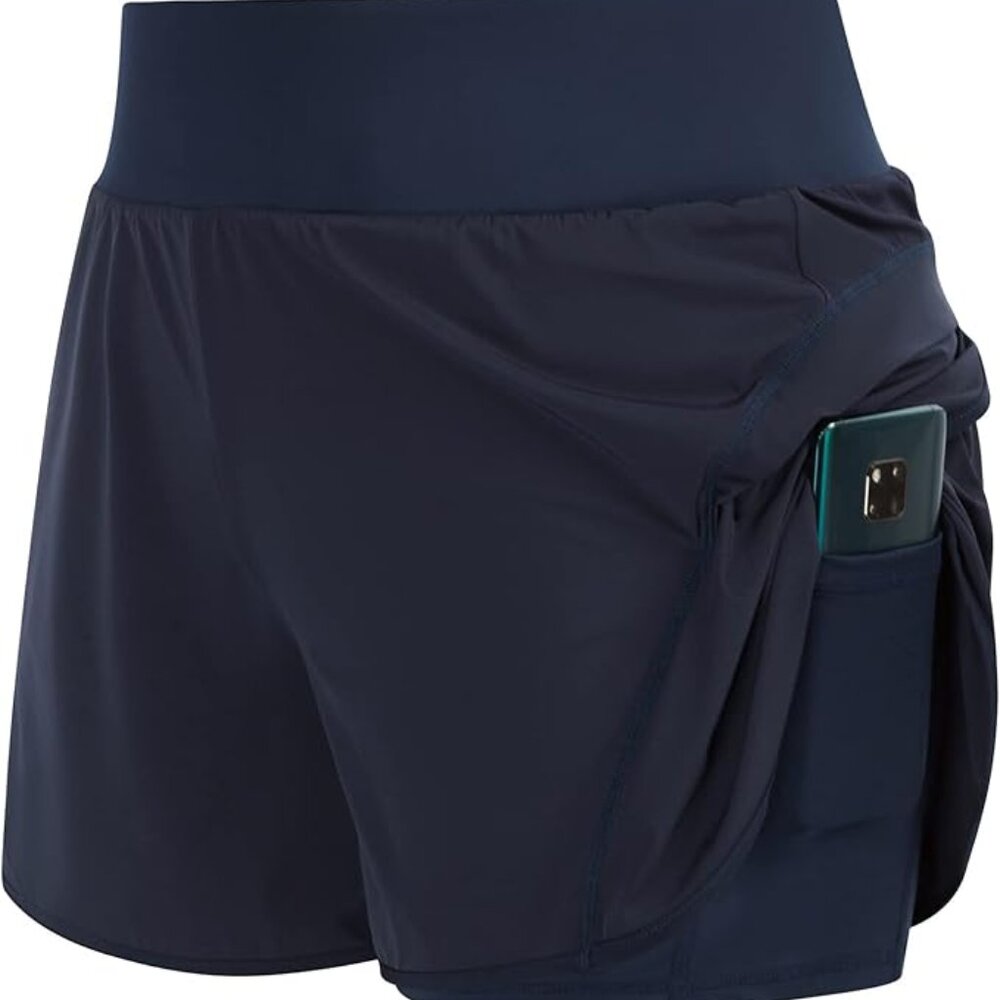 Hanna Nikole High Waist Athletic Shorts - Blue, Size 18W